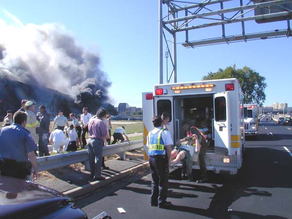 Loading patients into ambulance