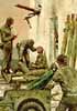 Click to enlarge; Joseph Hirsch, Company in the Parlor, Italy. A Battalion Aid Station sheltered in the remains of an Italian farmhouse.